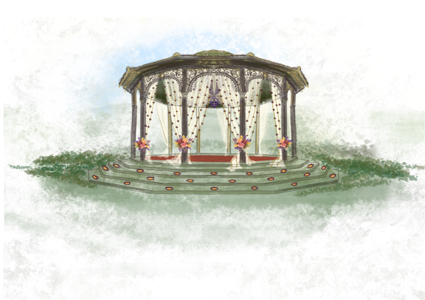 Painterly illustration of the Bandstand at The Tamarind Tree